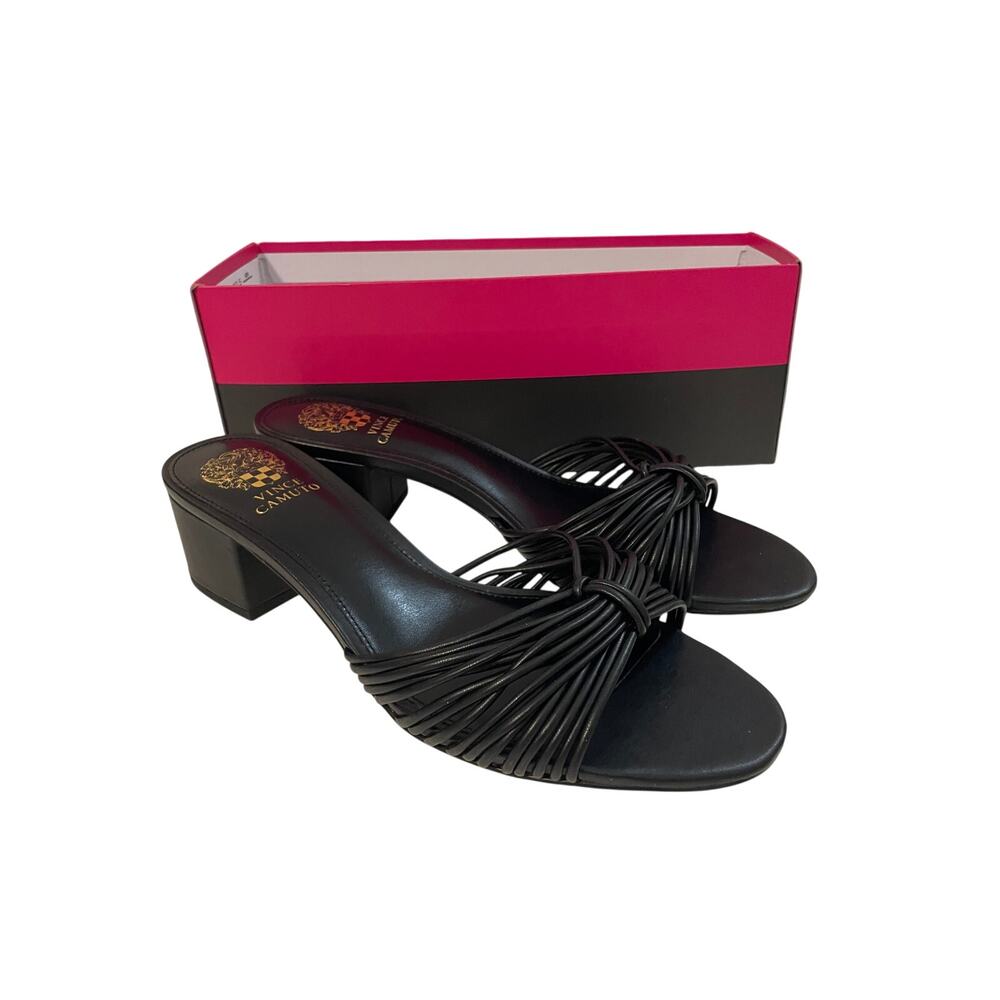 Vince Camuto Lendry Knotted Heeled Sandal Black Slip On NWT Size 8.5 w/ Box